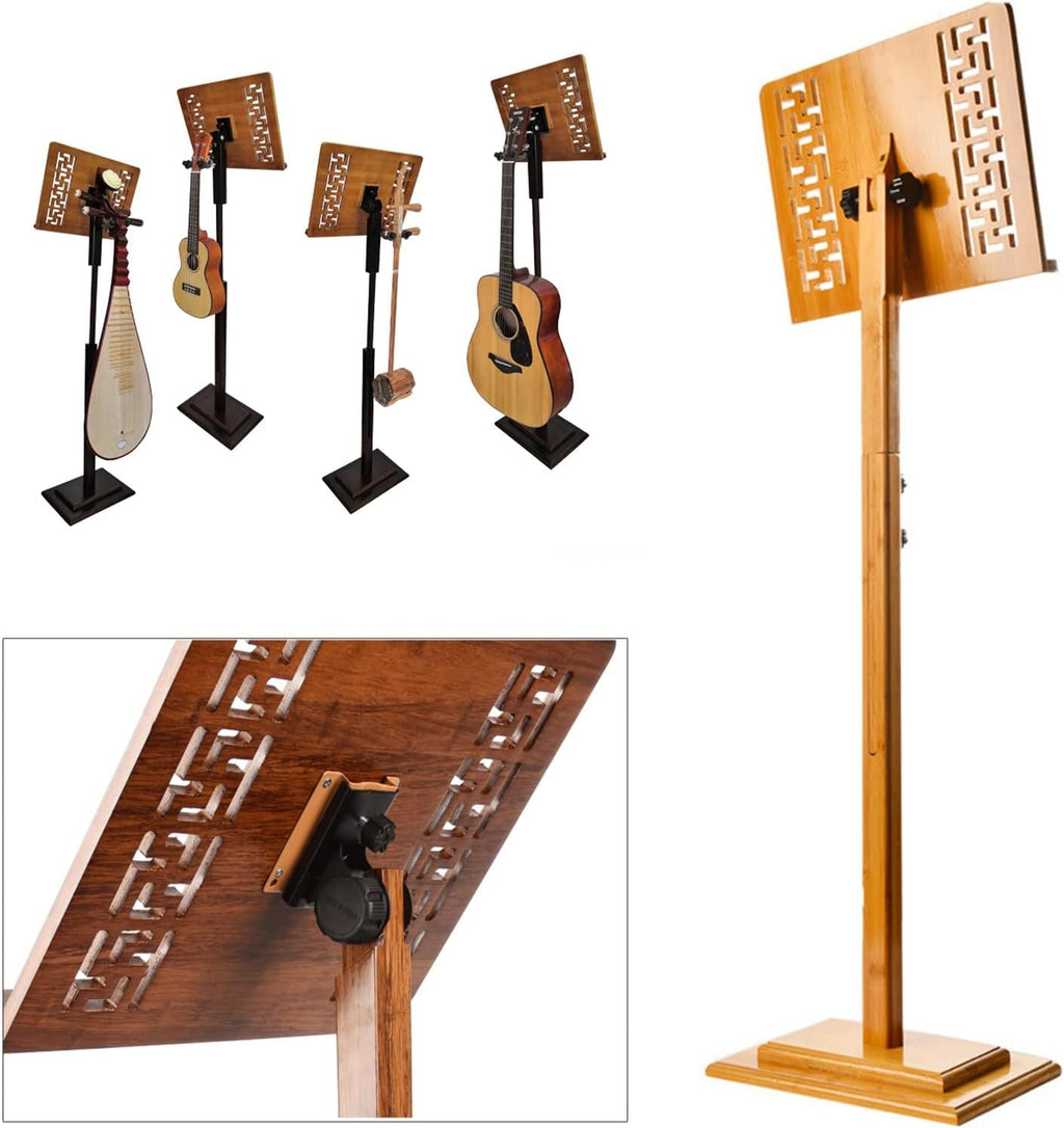Sheet Music Stand with Violin Hanger, Conductor Music Stand, Scientific Structural Design, The Height Can Be Lifted Freely, Foldable Music Stand for (Wood 17cm*45cm*75cm)