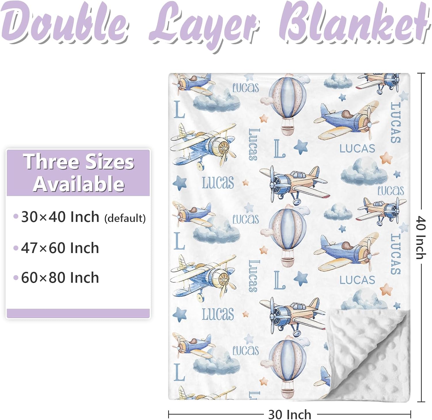 Personalized Baby Crib Bedding Set, 5 Pcs Custom Name Nursery Bedding Set for Girls Boys, Blue Plane Baby Crib Set for Toddlers Infants, Double Layer Bedding Crib Sets Customized Gifts