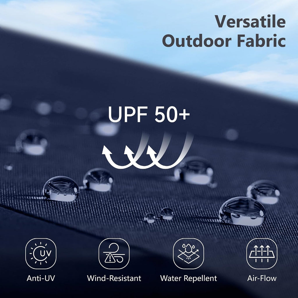 MFSTUDIO 15ft Double Sided Patio Umbrella with Solar Lights, Outdoor Large Umbrellas with Crank Handle and 36 LED Lights, Rectangular Market Umbrella with Base Included for Deck Pool Shade, Navy Blue