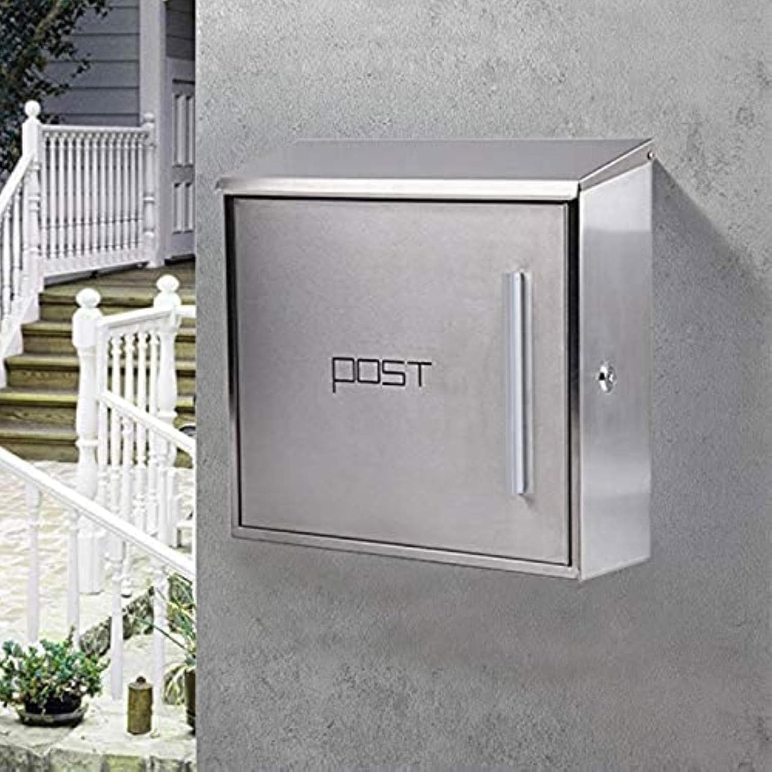 Black Wall Mounted Mailbox Large Vertical Locking Drop Mail Box for Houses Front Porch Residential Outdoor Rural Roadside Galvanized Steel Cover Metal Post Key Lockable Office Letterbox