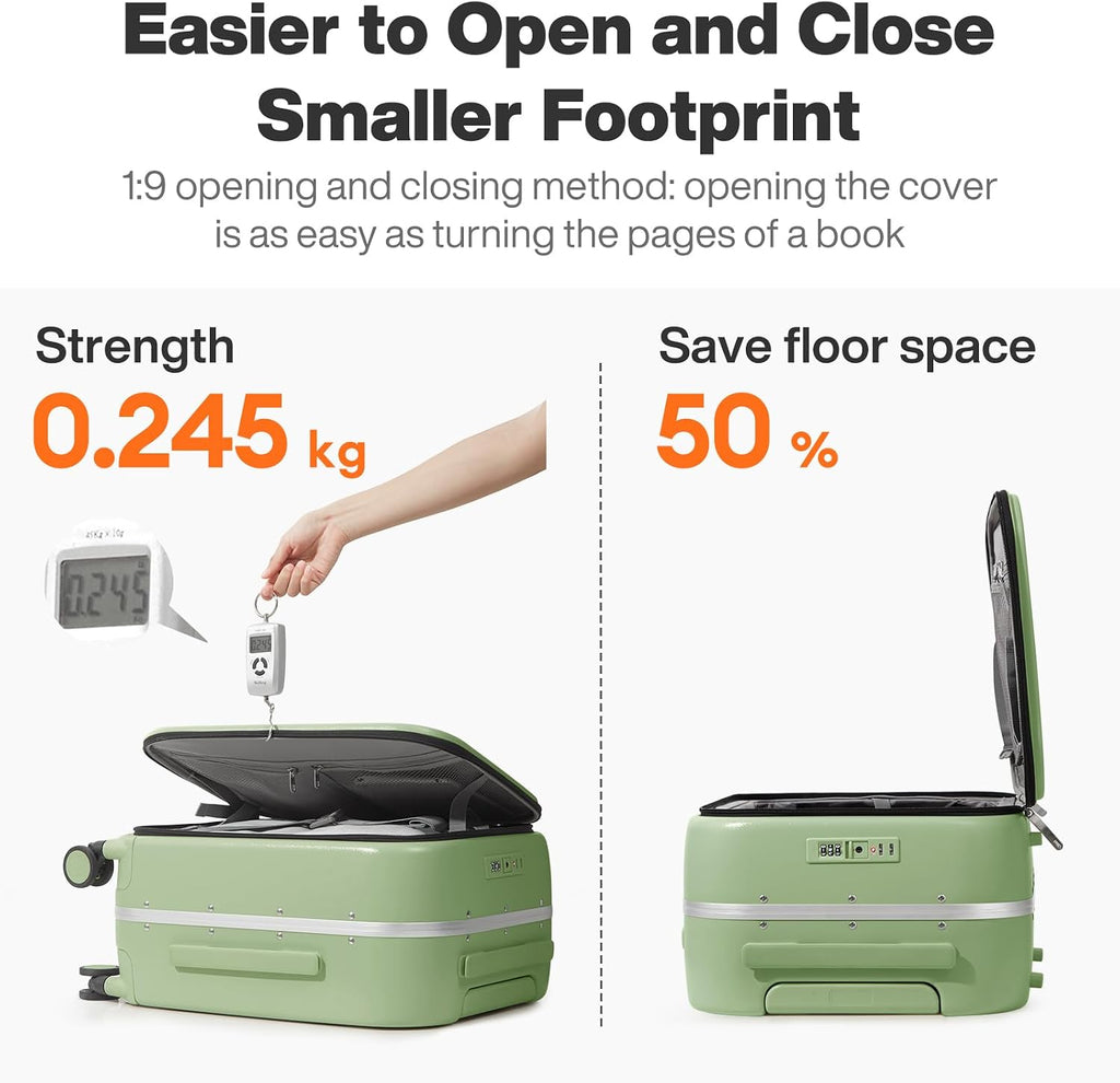 mixi 26 Inch Large Checked Luggage PC Hard Shell Suitcase Top Opening Aluminum Frame Travel Suitcases with Wheels, Avocado Green