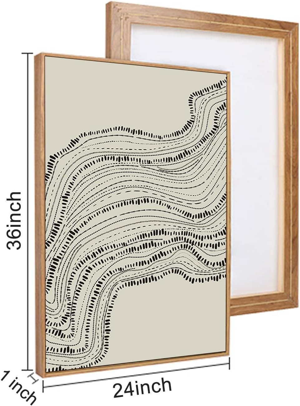 HLNIUC Neutral Abstract Framed Canvas Wall Art Set, Black Beige Wave Line Wall Decor, Large Minimalist Painting, Modern Geometric Art Print for Living Room, Bedroom, Dinning Room, Office - 24'x36'x3