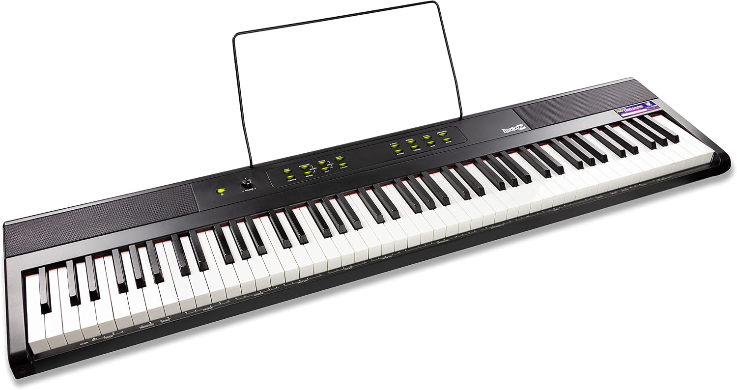 RockJam 88 Key Digital Piano with Full Size Semi-Weighted Keys, Power Supply, Sheet Music Stand, Piano Note Stickers & Simply Piano Lessons & KB100 Adjustable Padded Keyboard Bench, X-Style, Black