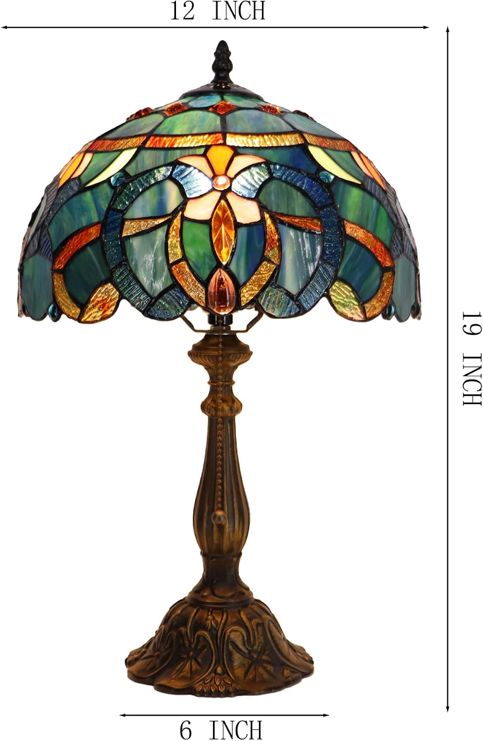 Tiffany Lamp Table Lamp Bedside Reading Light W12H19 Inches (Blue Baroque Style)