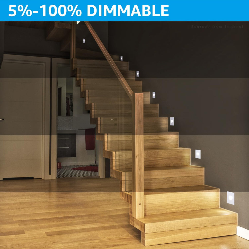 LEONLITE 12-Pack 5CCT 120V LED Step Lights, 3.5W 5%-100% Dimmable Stair Lights Indoor Outdoor Wet Location, CRI90, ETL, Aluminum, 150LM, Vertical, 2700K/3000K/3500K/4000K/5000K, White
