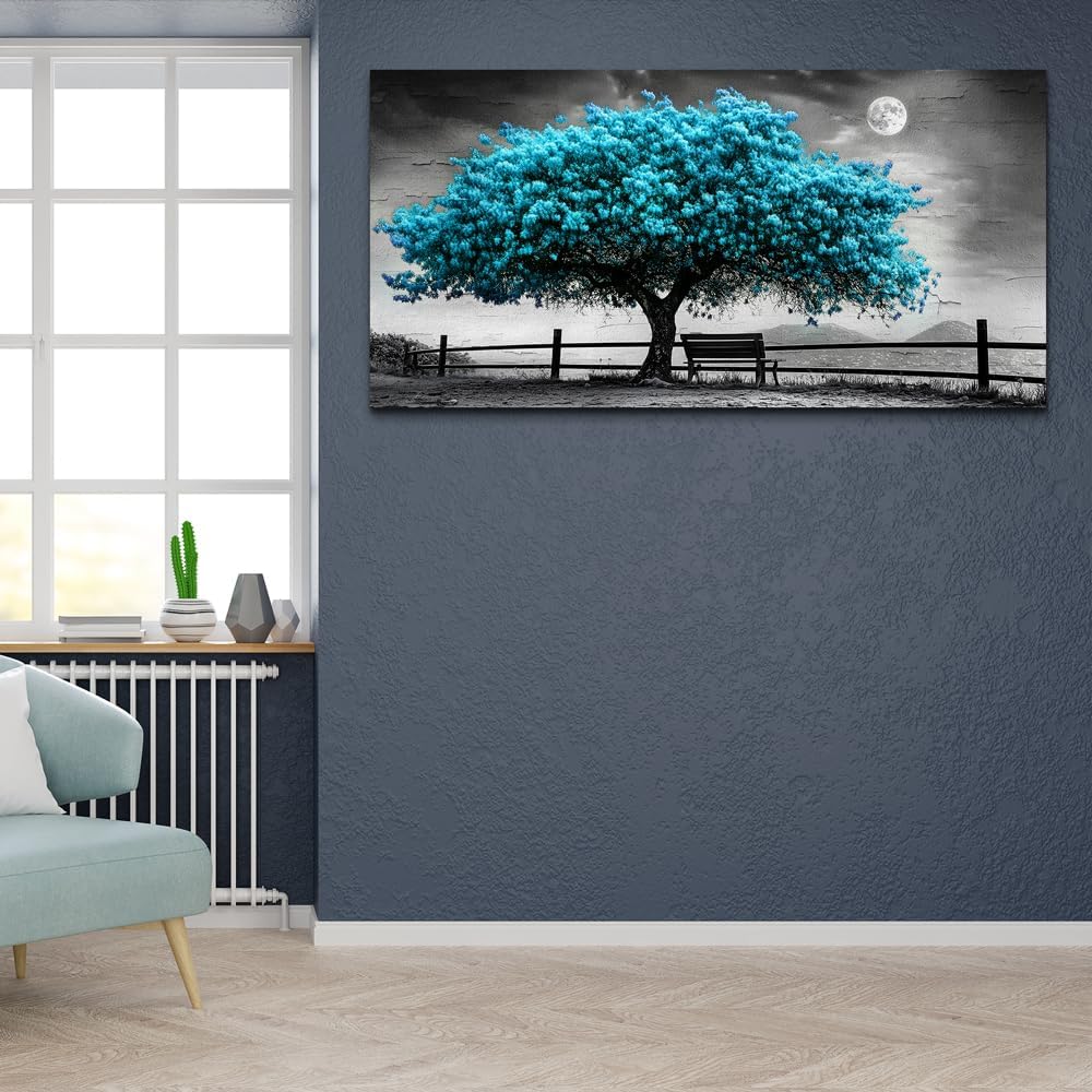 KELIYUAN Canvas Blue Tree Painting Wall Art Home Decoration Large Size Black And White Suitable For Living Room Office Bedroom Wall Decoration Printed Painting Modern Can Be Hung Directly 30x60 In