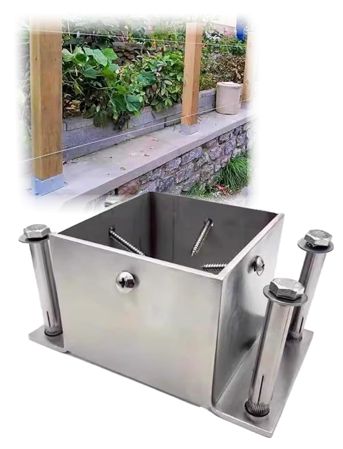 Heavy Duty Post Holder for Fence,Square Metal Railing Support Kit,Deck, Porch,Pergola, Patio, Mailbox,Adjustable Stainless Steel Anchor Base(185x185x130mm/7.3x7.3x5.1in)