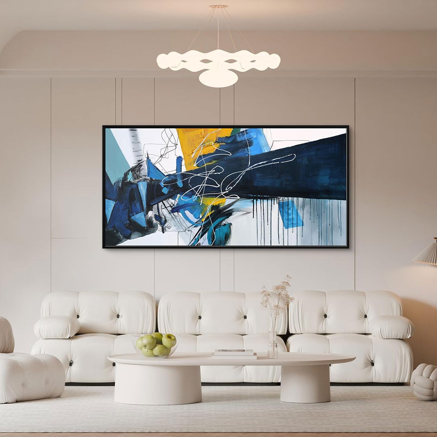 KLAKLA Wall Art for Living Room - Blue Abstract Canvas Pictures Framed Artwork for walls Extra Large Prints for Bedroom Above the Bed Decor
