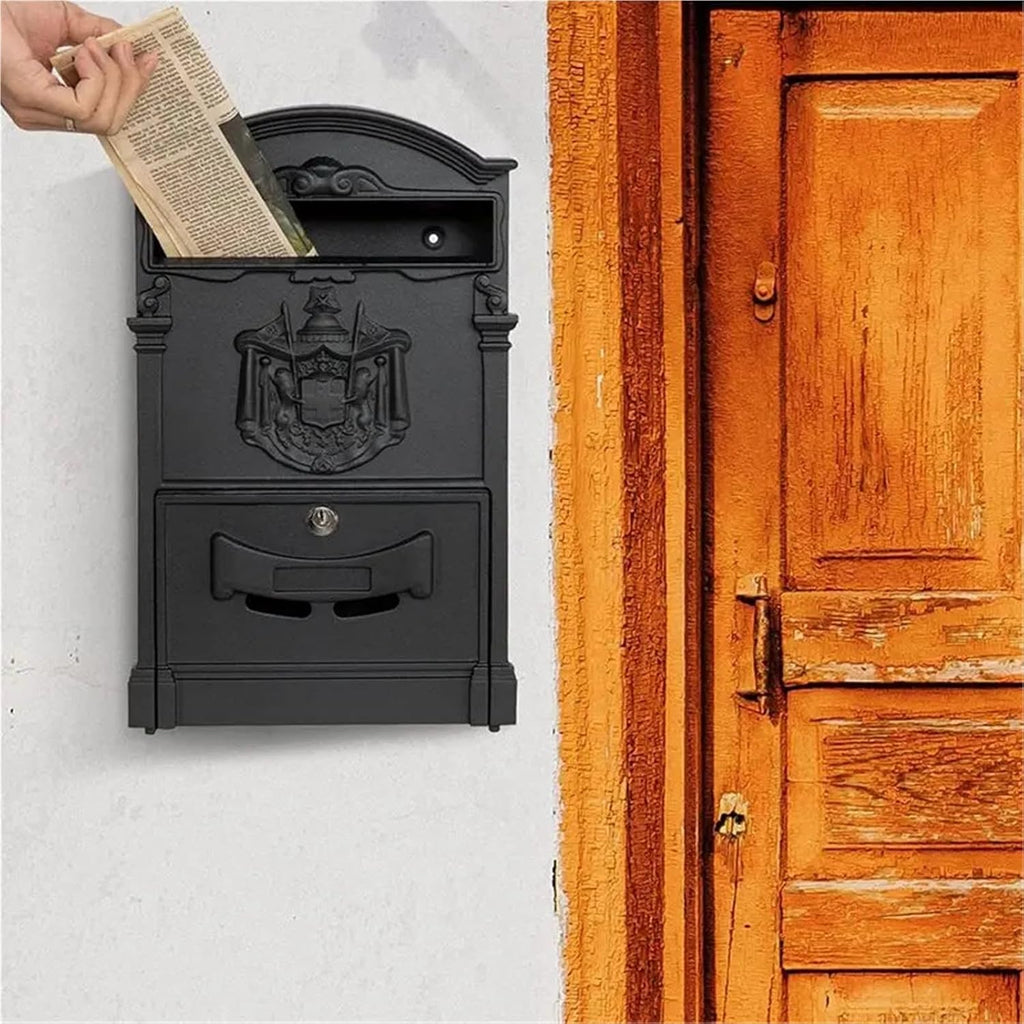 Cast Aluminum Front Villa Mailbox for Home Garden Newspaper Box with Stainless Plate with Post for Home Office
