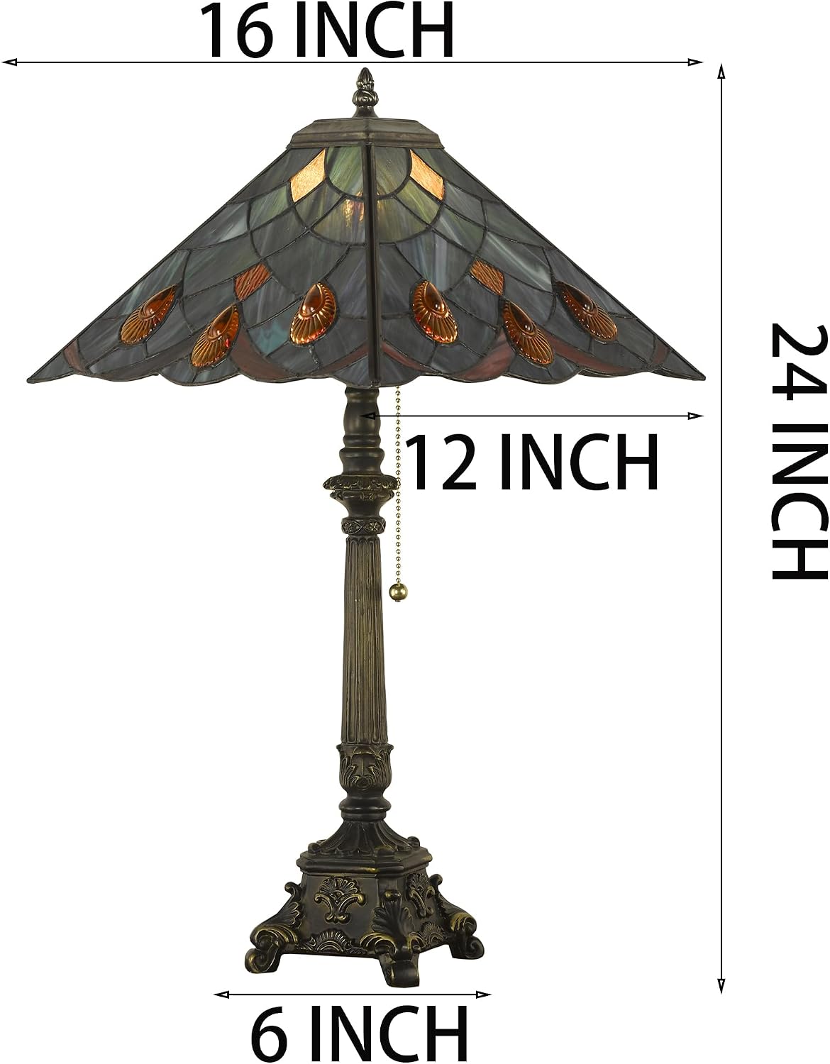 Tiffany Table Lamps Sea Blue Stained Glass Crystal Style Mission Desk Lamp 12X12X24 Inch Bronze Resin Base