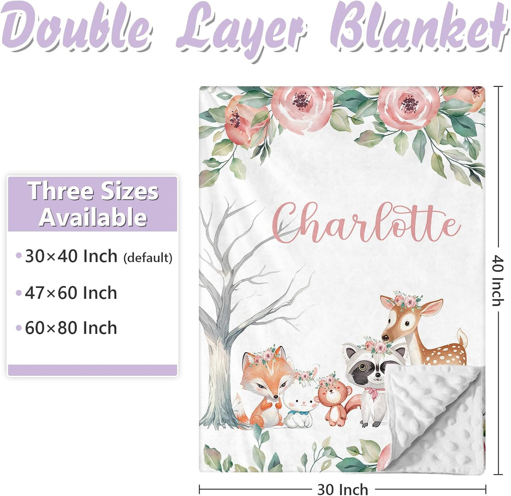Personalized Baby Crib Bedding Set, 5 Pcs Custom Name Nursery Bedding Set for Girls Boys, Pink Forest Animals Baby Crib Set for Toddlers Infants, Double Layer Bedding Crib Sets Customized Gifts