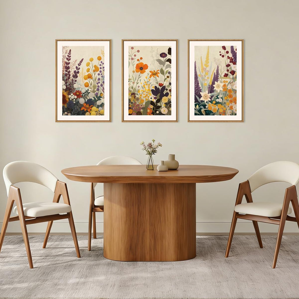 Aurlan Large Retro Boho Vibrant Floral Framed Canvas Wall Art Set,Earthy Abstract Tropical Wildflower Wall Decor,Modern Terracotta Botanical Artwork for Living Room,Bedroom,Farmhouse-24 x36 x3
