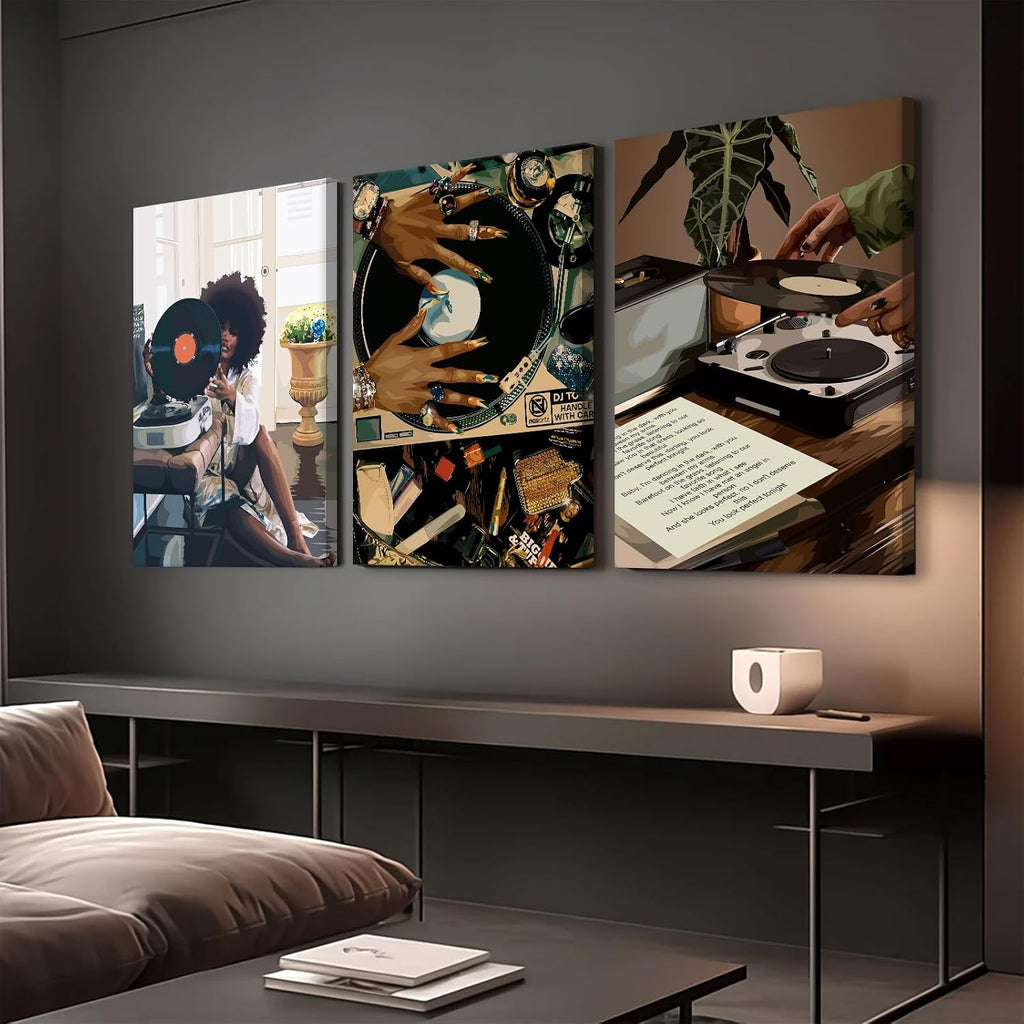 SYYANKK Black Woman Wall Art African American Women Canvas Wall Decor Black Girl Poster Fashion Female Wall Art Feminine Abstract Pictures Boho Prints for Bedroom Bathroom 24x36x3 Inch Ready to Hang