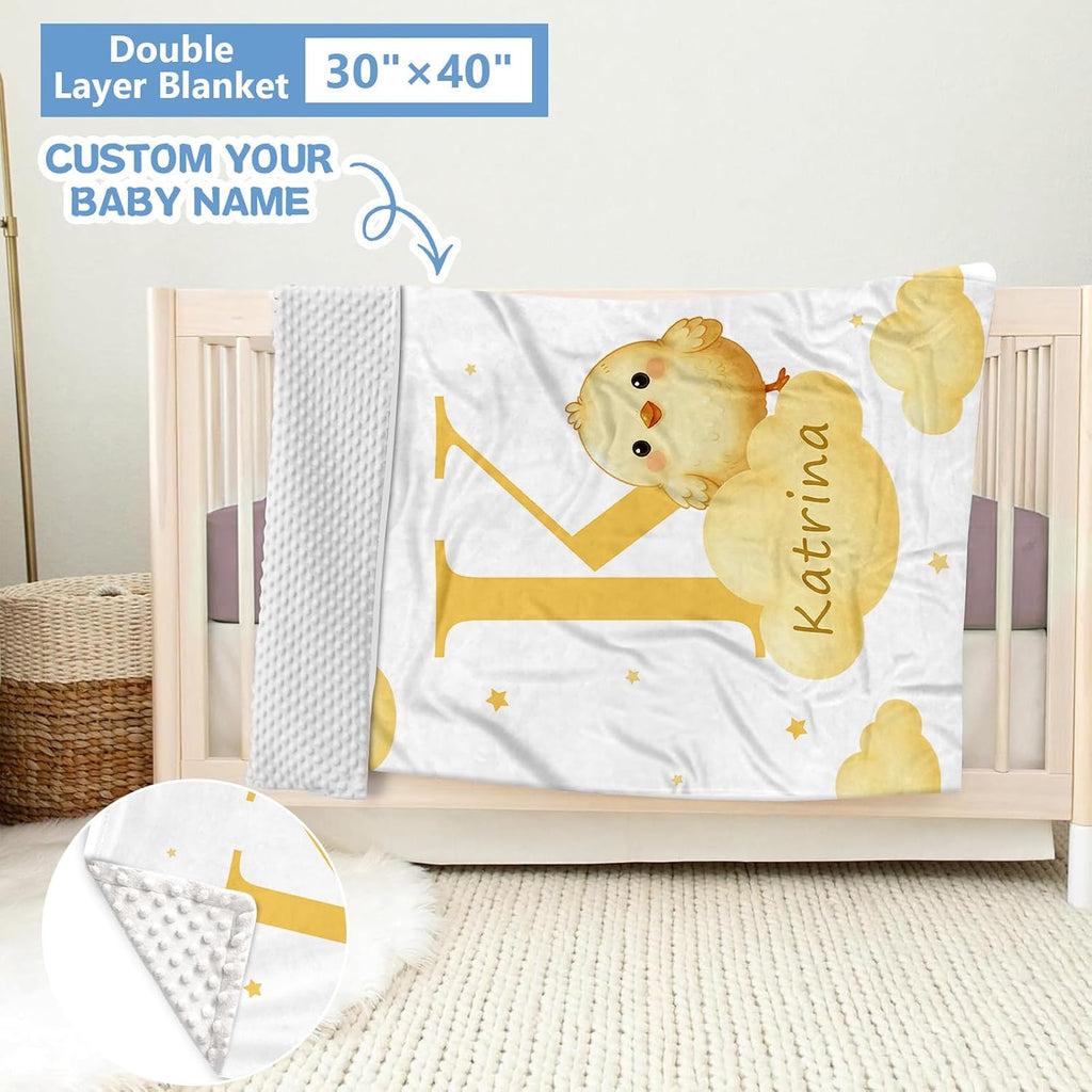 KAINSY Custom Crib Bedding Set, 5 Pcs Personalized Name Monogram Baby Crib Sets for Infants Toddlers, Yellow Chick Nursery Bedding Set for Boys Girls, Double Layer Baby Bedding Sets Customized Gifts
