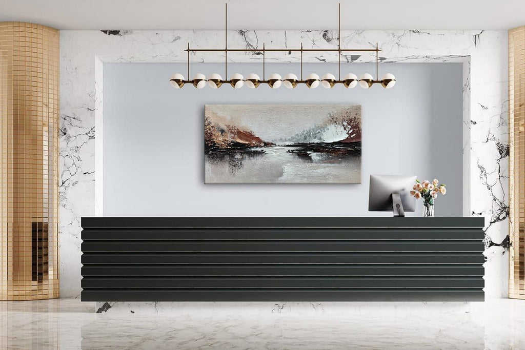 Slyart Hand Painted Abstract Landscape Texture Wall Art, 3D Modern Oil Painting on Canvas, 24'x48' Large Abstract Paintings for Living Room