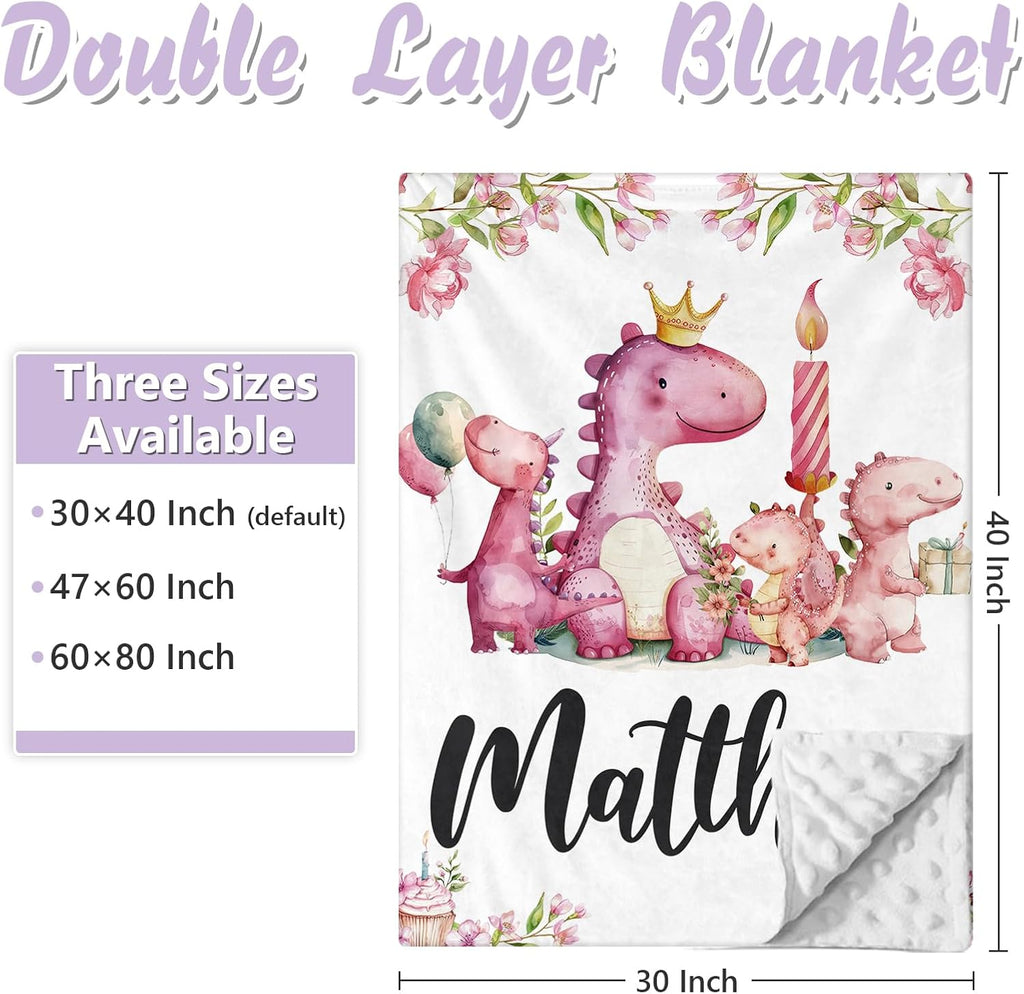 Custom Baby Crib Bedding Set, 5 PCS Personalized Name Baby Crib Sets for Girls Boys, Pink Dinosaur Theme Nursery Bedding Sets for Infant Toddler, Double Layer Flannel Bed Set Customized Gifts
