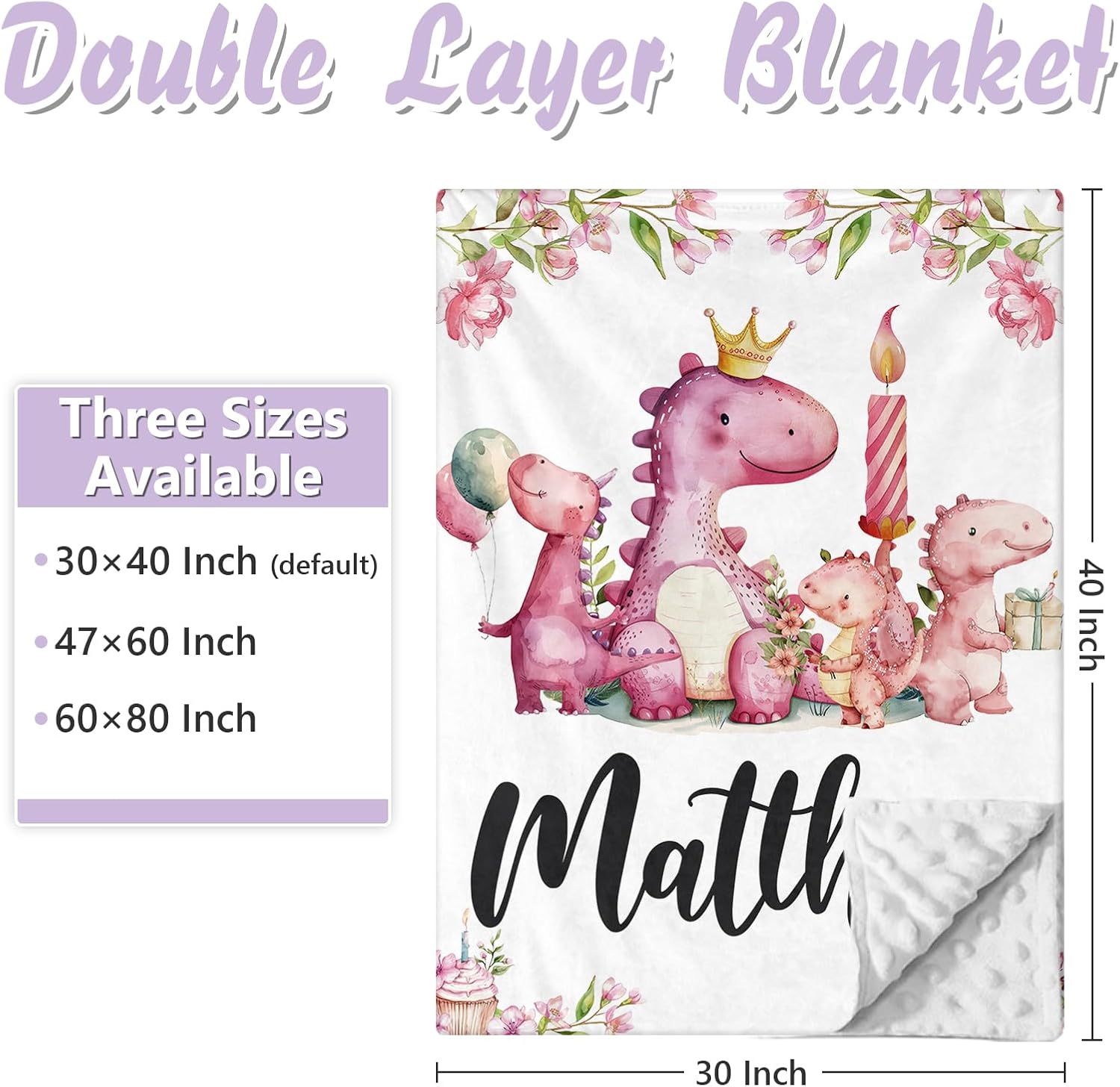 Custom Baby Crib Bedding Set, 5 PCS Personalized Name Baby Crib Sets for Girls Boys, Pink Dinosaur Theme Nursery Bedding Sets for Infant Toddler, Double Layer Flannel Bed Set Customized Gifts