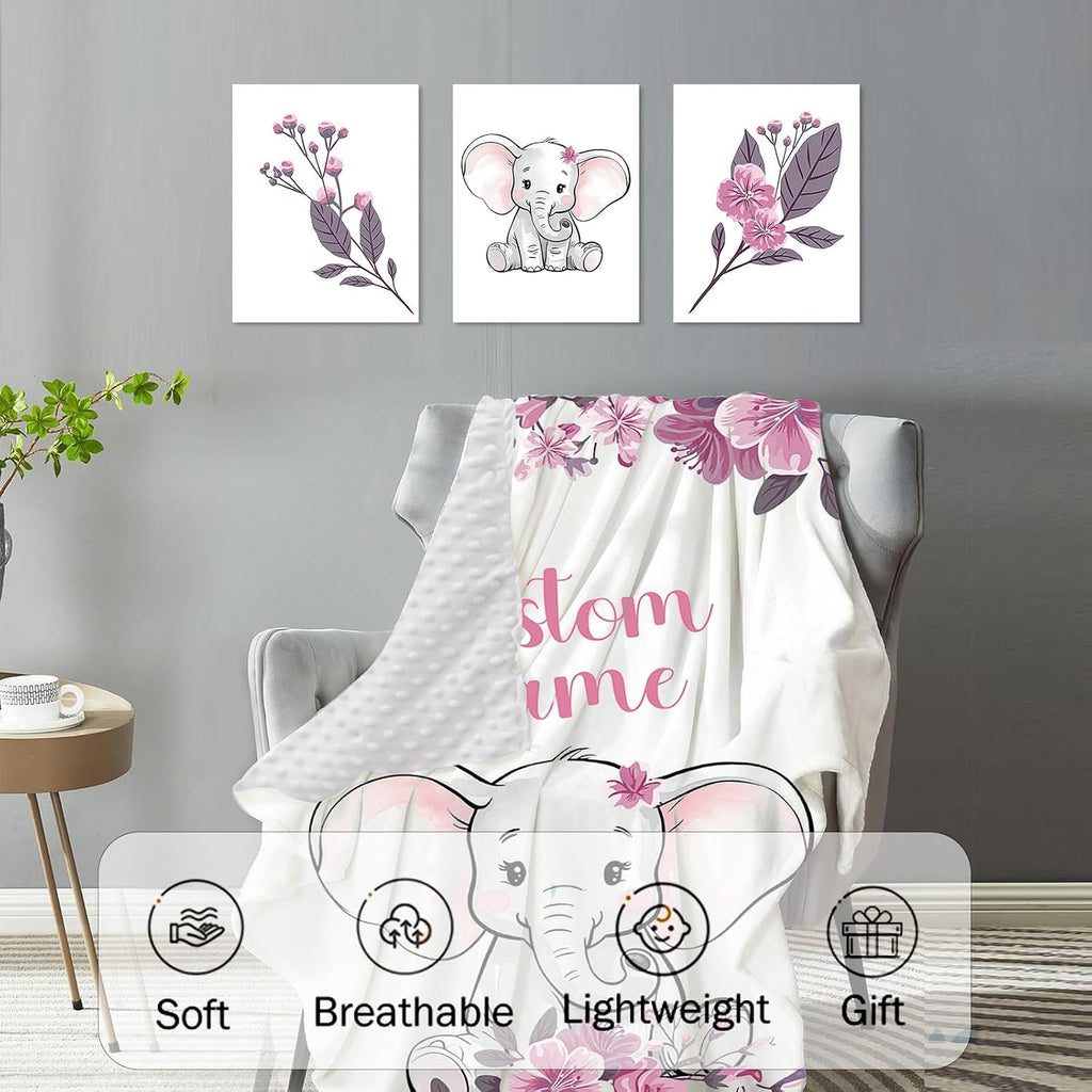 TOOTANN Custom Baby Crib Bedding Set, 5 Pcs Personalized Name Baby Crib Sheets for Kid Toddler Infant, Purple Floral Little Elephant Nursery Bedding Set