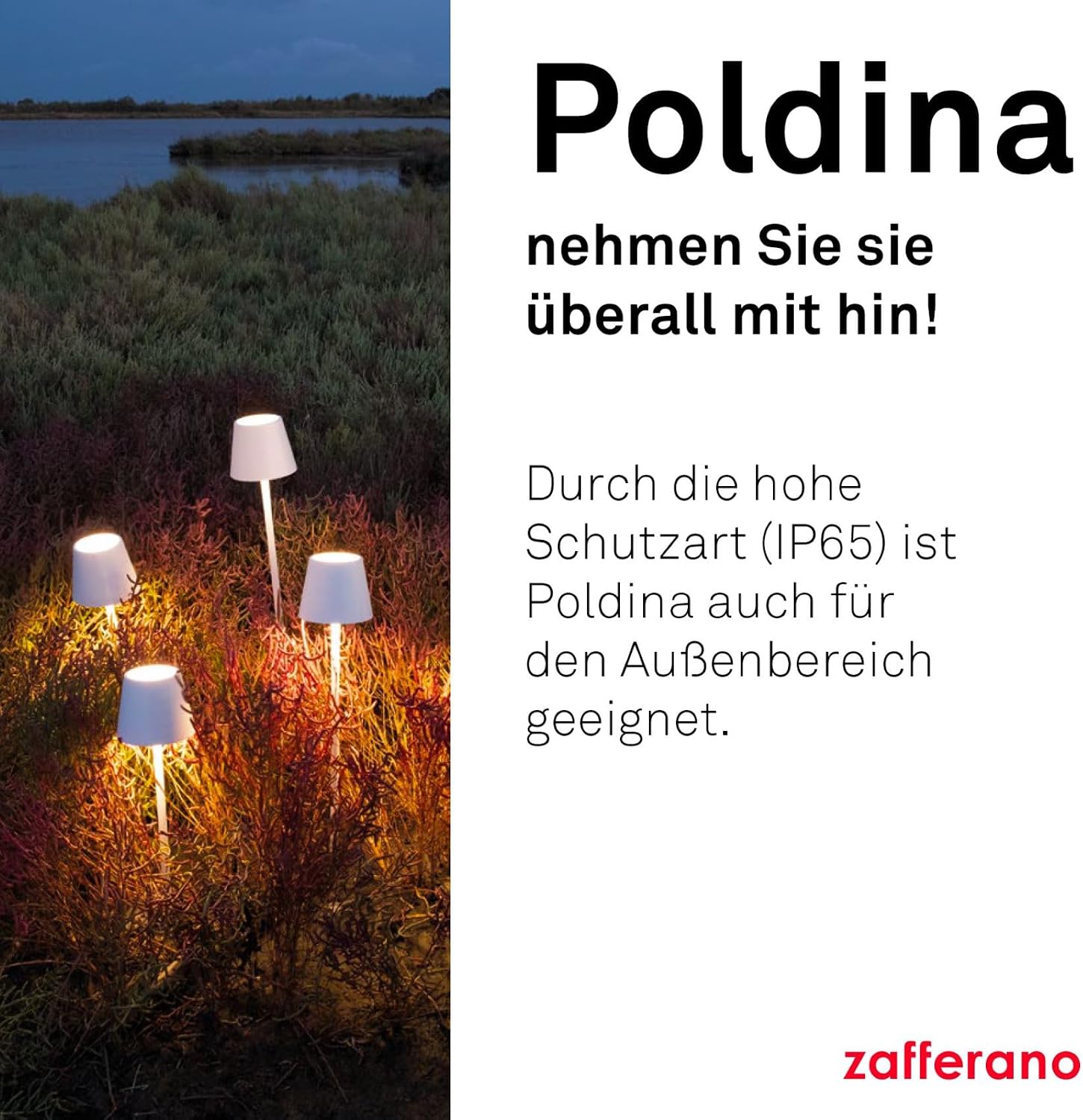 Zafferano, Poldina Pro, Rechargeable and Wireless Table Lamp with Touch Control, Can Also Be Used as Outdoor Light, Dimmer 2200-3000K, Height 38 cm, Corten Colour