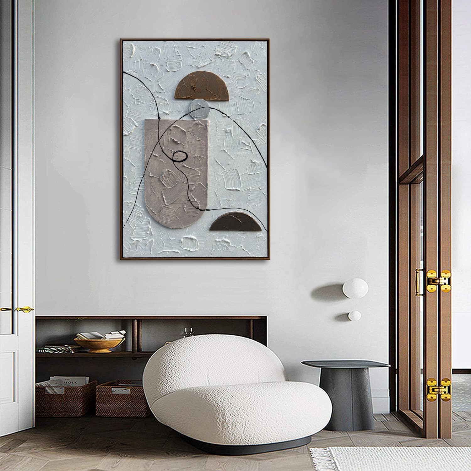 Hand Painted Modern Relief Painting, Framed Artwork, Plaster Wall Art, 3D Textured Oil Paintings on Canvas