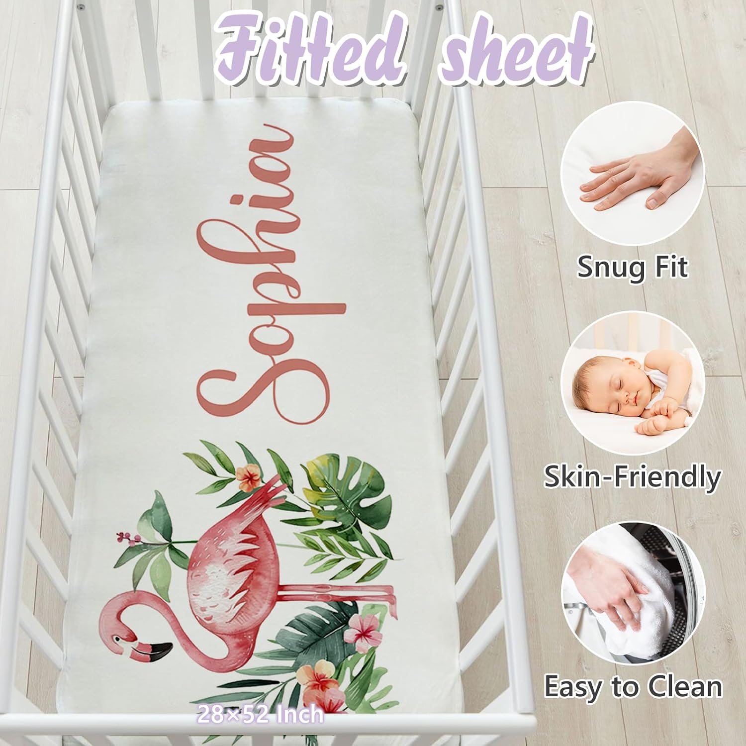 Personalized Baby Crib Bedding Set, 5 Pcs Custom Name Nursery Bedding Set for Girls Boys, Flamingo Baby Crib Set for Toddlers Infants, Double Layer Bedding Crib Sets Customized Gifts