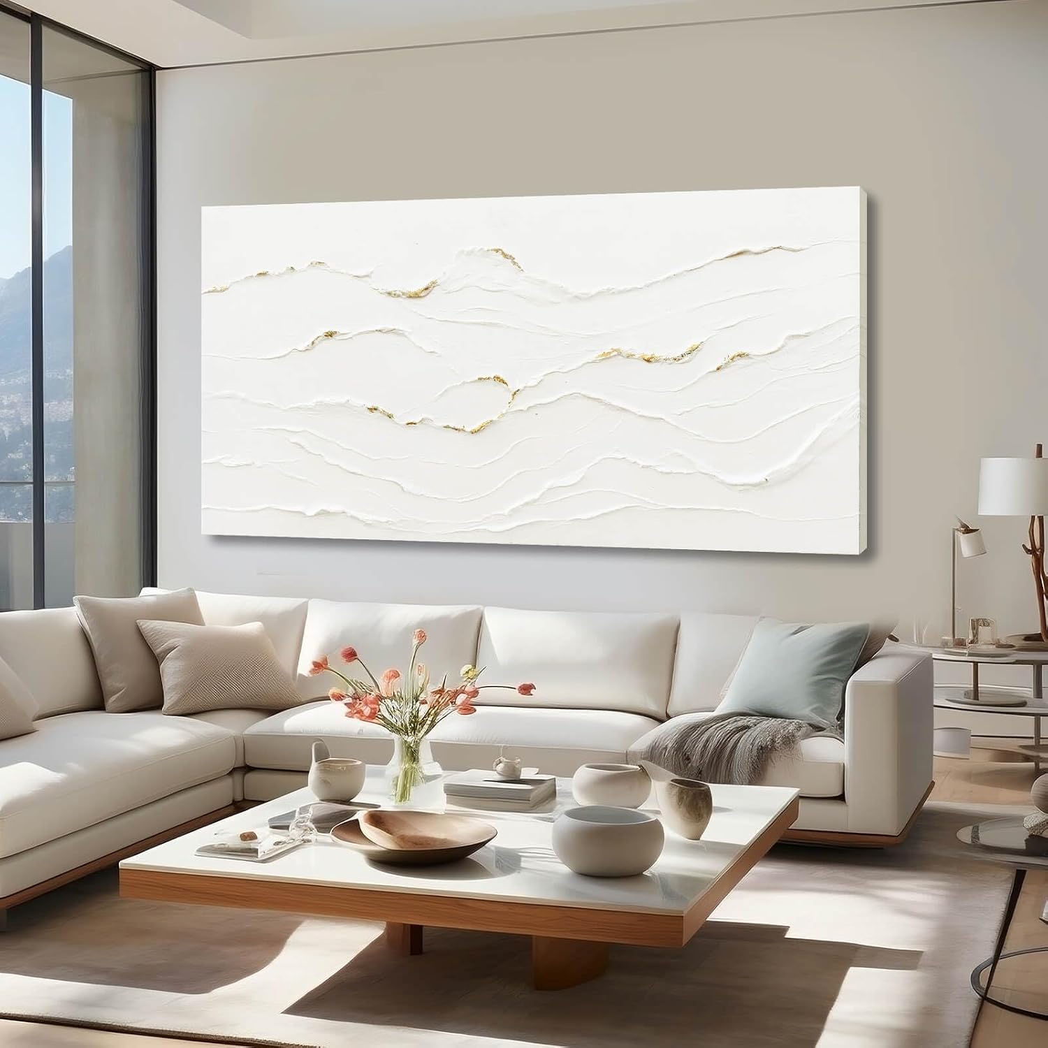 WINKAILIN White Painting Artwork Simple Decorative Pictures 29'x58' Abstract Wall Art for Living Room Modern Wall Hanging Decor for Kitchen