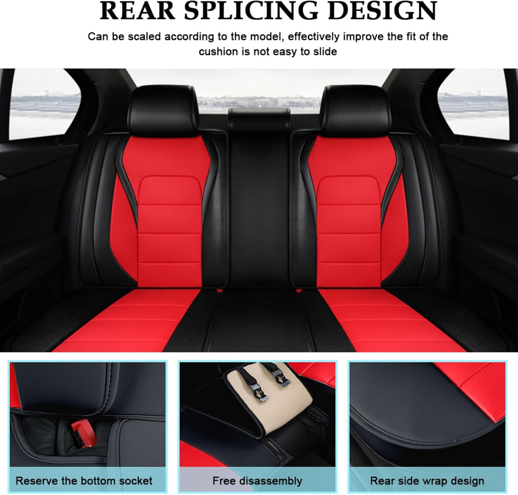 Seat Covers for Dodge Challenger 2009-2025, Luxury Leather & Waterproof, Full Set Custom Fit Car Seat Covers Automobile Interior(Black Red)