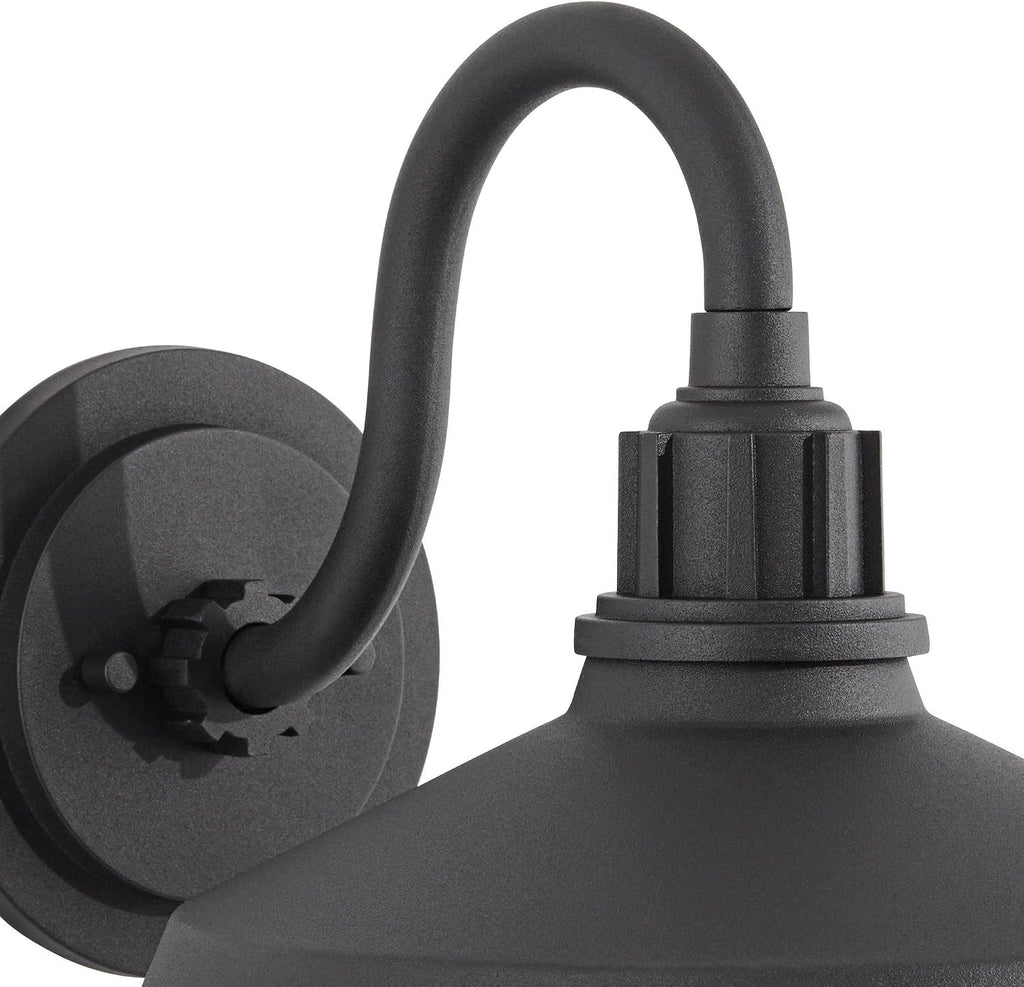 Franklin Iron Works Arnett Rustic Urban Barn Outdoor Wall Light Fixture Smooth Black Aluminum 10 1/2' Gooseneck Arm for Exterior House Porch Patio Outside Deck Garage Yard Front Door Garden Home