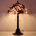 Tiffany Table Lamp Stained Glass Desk Lamp 12X12X21Inch Resin Base for Bedroom Living Room Reading Light (Pink Dragonfly)