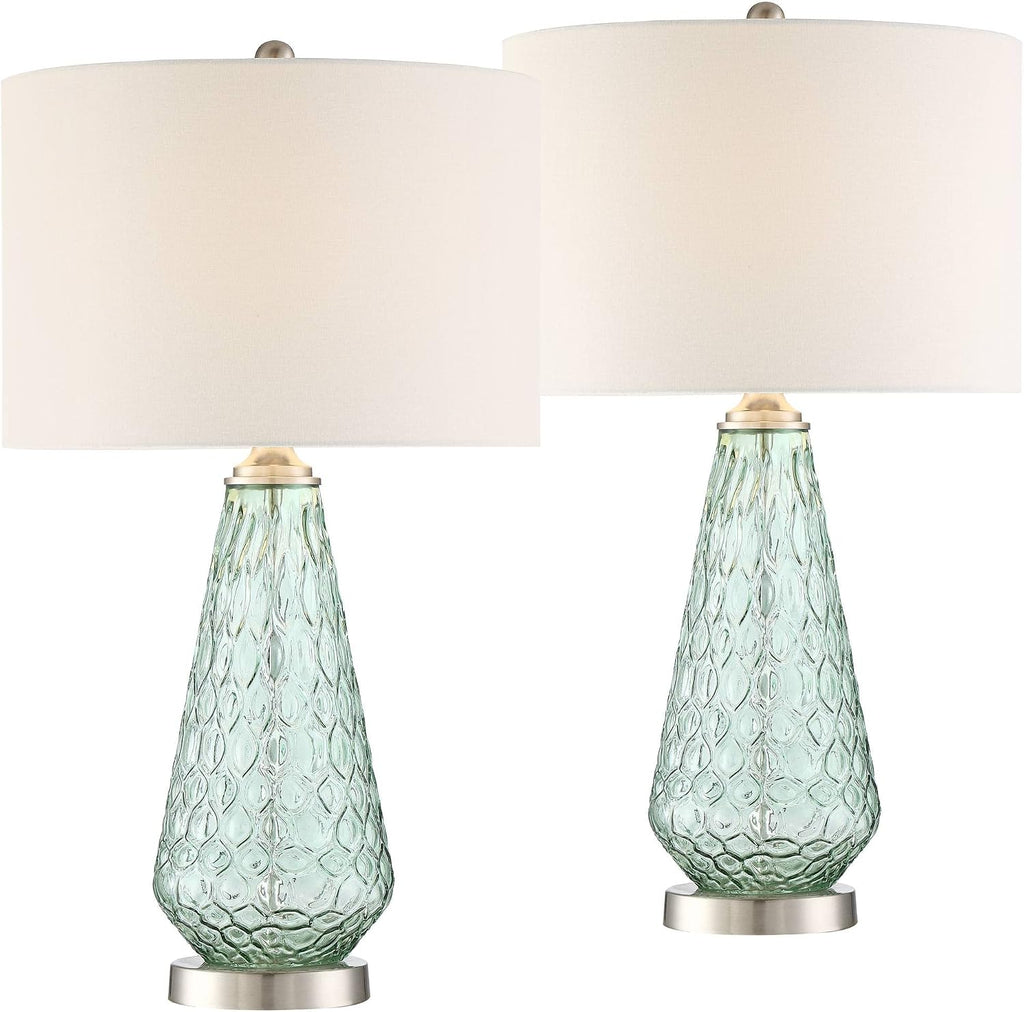 360 Lighting Julia 26 3/8' Tall Modern Coastal Table Lamps Set of 2 Seafoam Green Glass Living Room Bedroom Bedside Nightstand House Office Home Reading Kitchen Entryway Off-White Shade