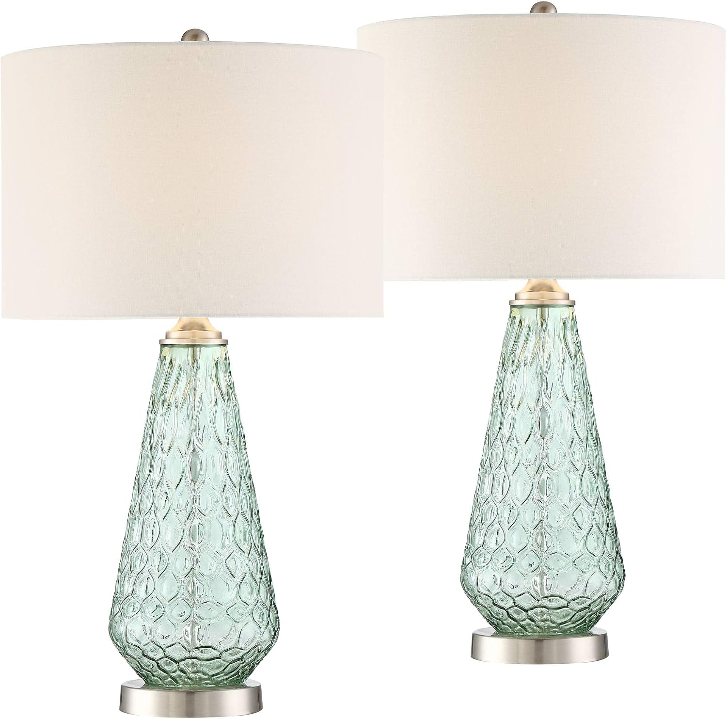 360 Lighting Julia 26 3/8' Tall Modern Coastal Table Lamps Set of 2 Seafoam Green Glass Living Room Bedroom Bedside Nightstand House Office Home Reading Kitchen Entryway Off-White Shade