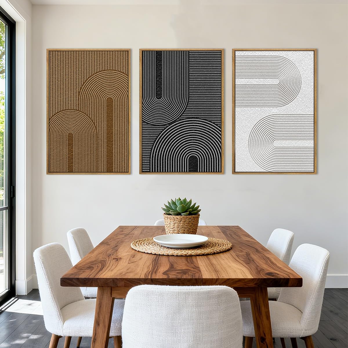 Extra Large Abstract Modern Wall Art Abstract Line Wall Decor Framed Dark Wall Painting Neutral Print Decor Geometric Artwork Minimalist Modern Home Decor for Living Room Bedroom Office 24x36 Inches Set of 3