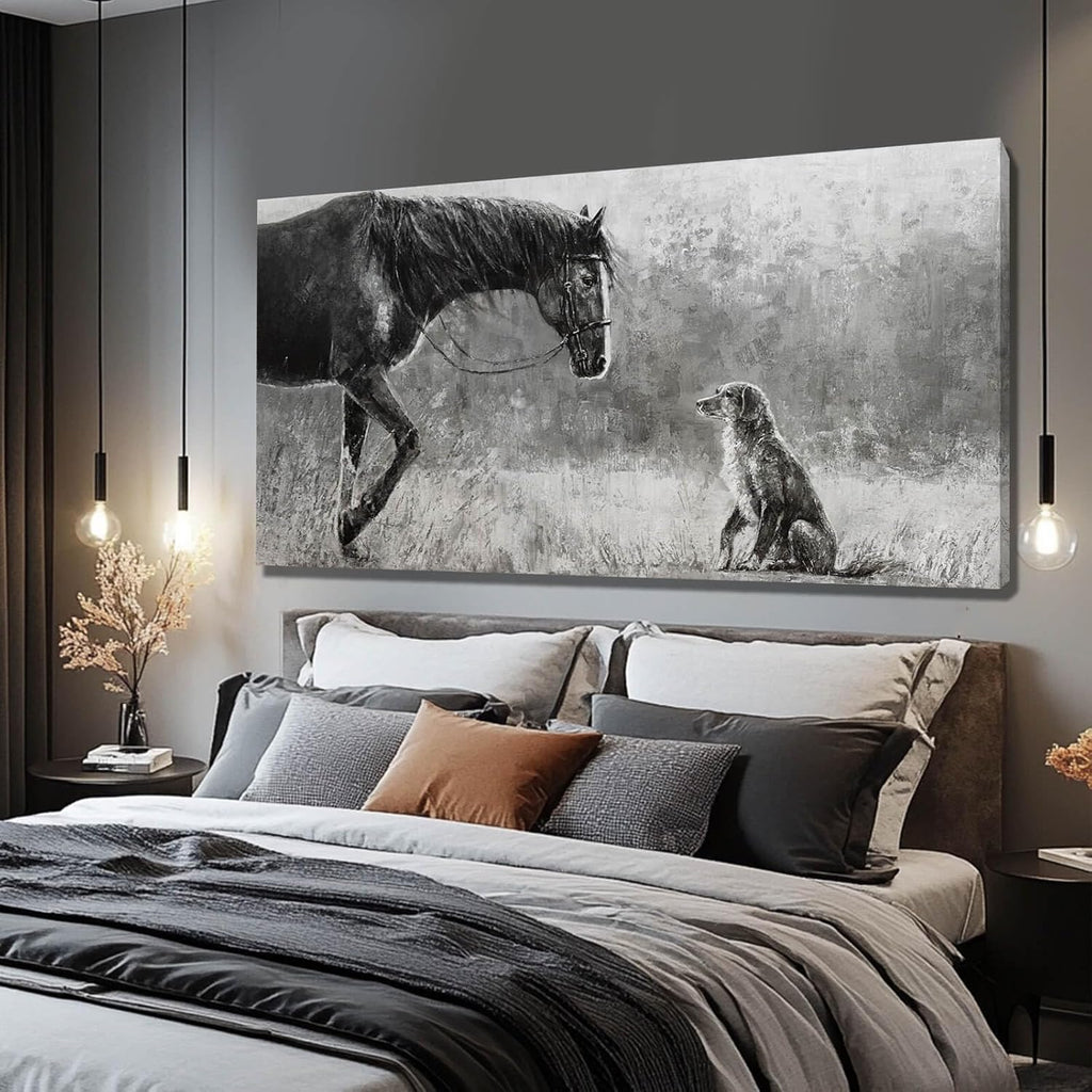 Artexist Horse Canvas Wall Decor Grey Wall Picture Modern Wall Hangings Decor 29'x58' Canvas Wall Art for Bedroom Kitchen Artwork