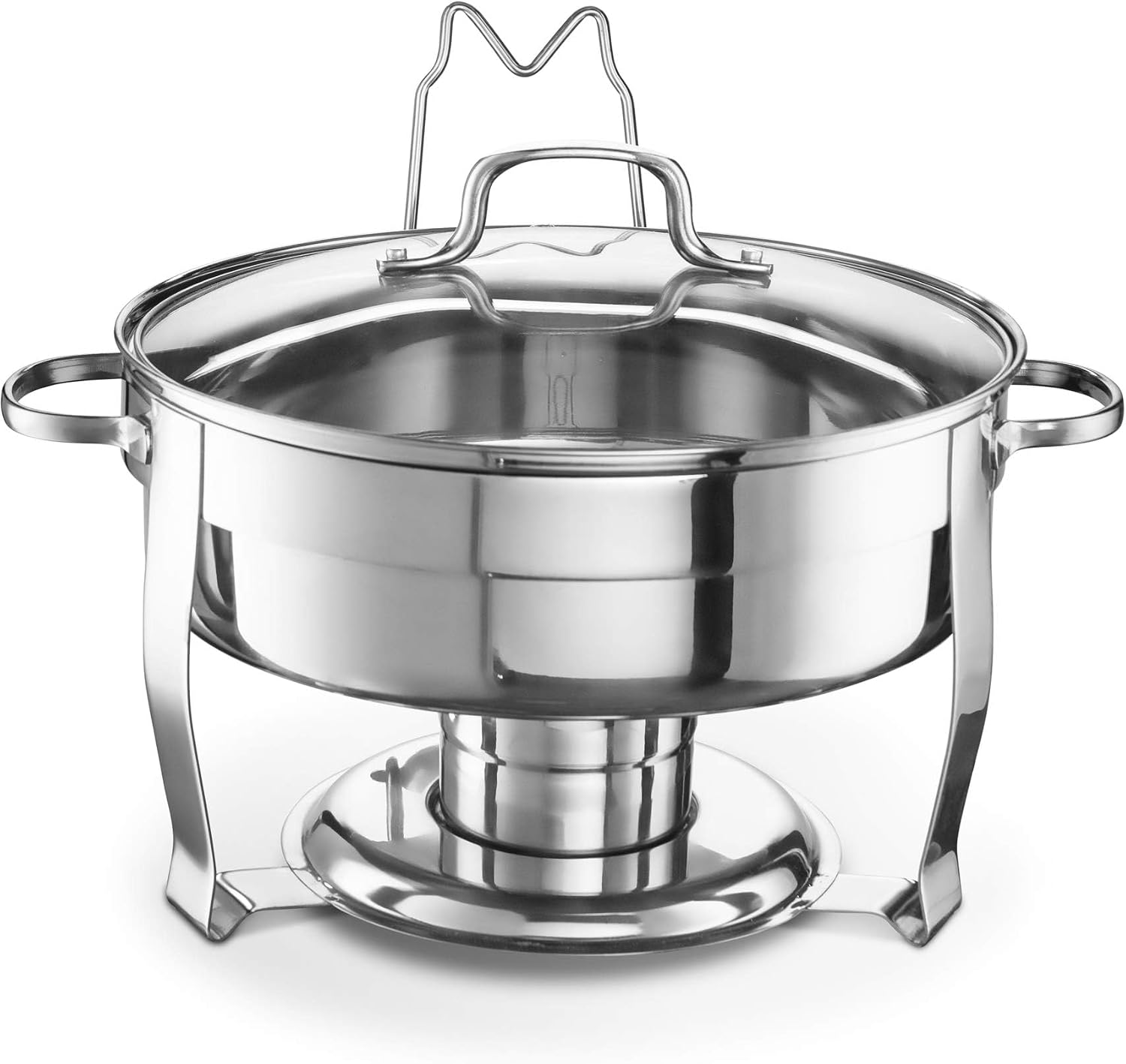 Chafing Dish for Buffet Set, by Kook, Chafing Buffet, Buffet Warmer Tray, Round, Stainless Steel with Glass Viewing Lid and Built-in Lid Holder, for Parties, Dinners and Catering, 4.5 Qt, Set of 3