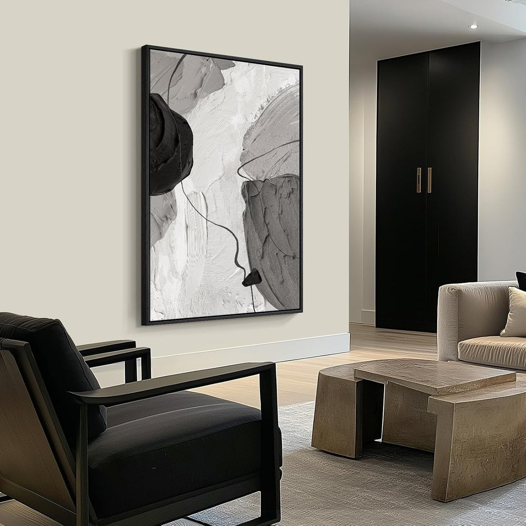 Extra Large Framed Abstract Wall Art for Living Room, Oversized Vertical Canvas Prints Paintings Artwork for Walls, Minimalist Black White Big Size Pictures for Hallway Entryway Wall Decor 40x60 In
