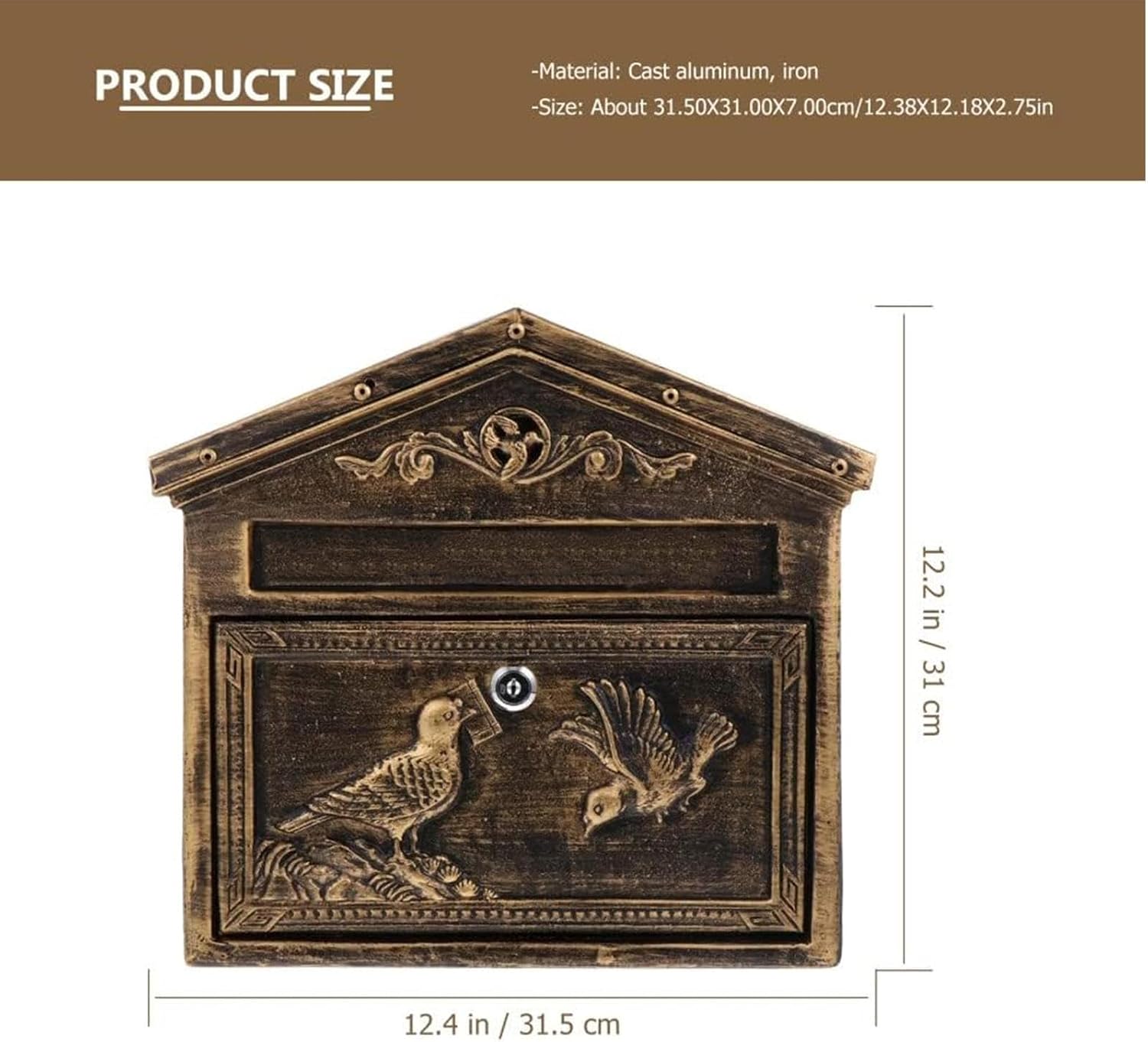 Wall Mount Mailboxes, Retro Mail Box Home with Lock, Cast Aluminum + Galvanized Steel and Aluminum Stamping Process for Old Courtyard Villa