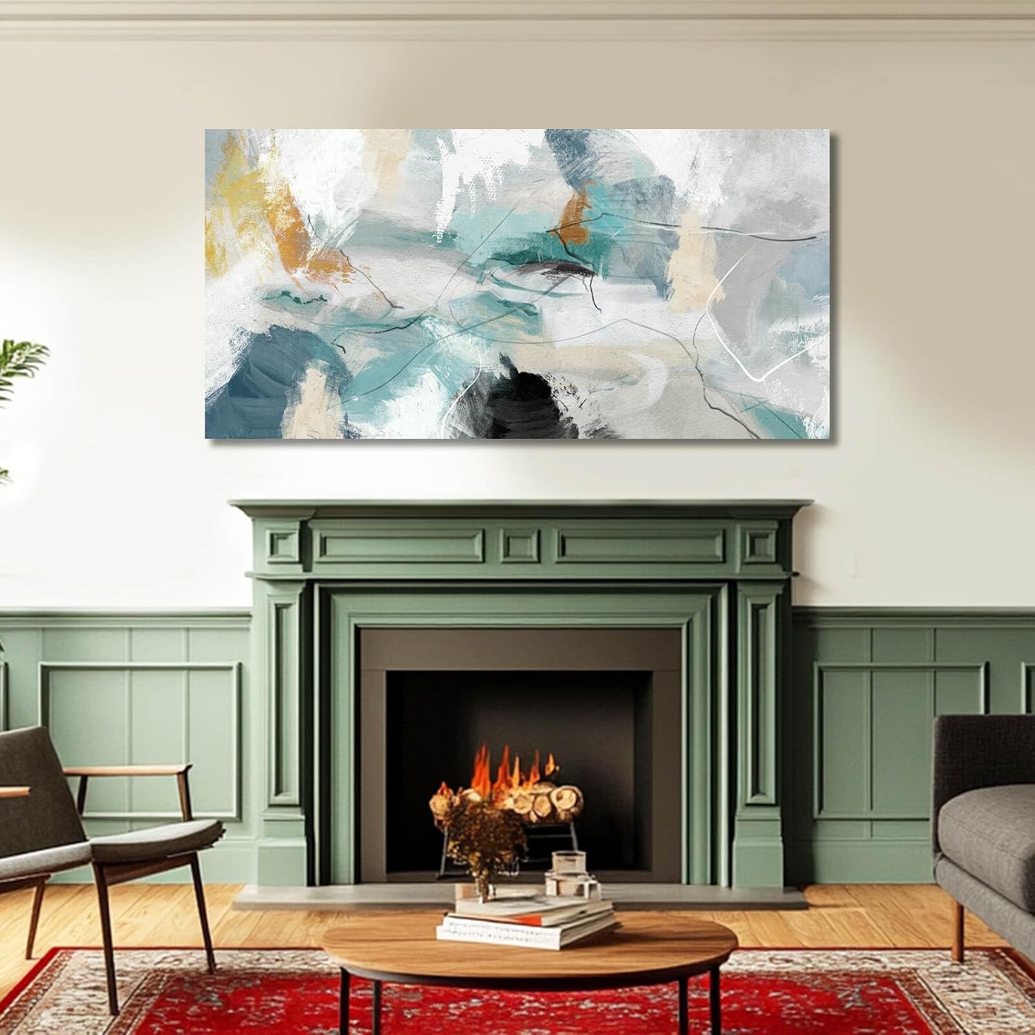SOUGUAN Green Wall Art Abstract Wall Decor Teal Pictures Canvas Prints Artwork for Walls 29'x58'