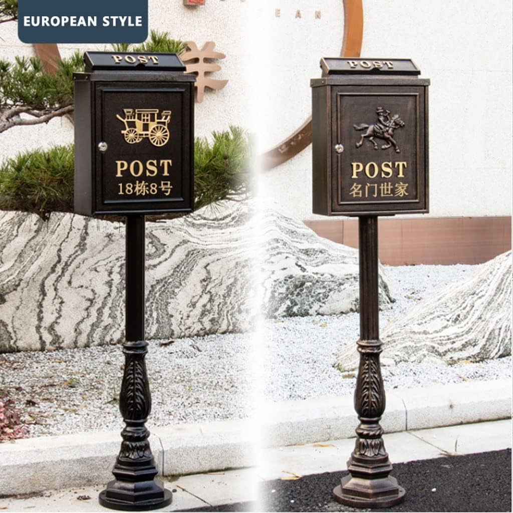 Key Drop Box Vintage Post Box with Lock and Key Mailboxes with Cover for External Curbside Locking Security Mailbox Post Mount Drop Box Easy to Install
