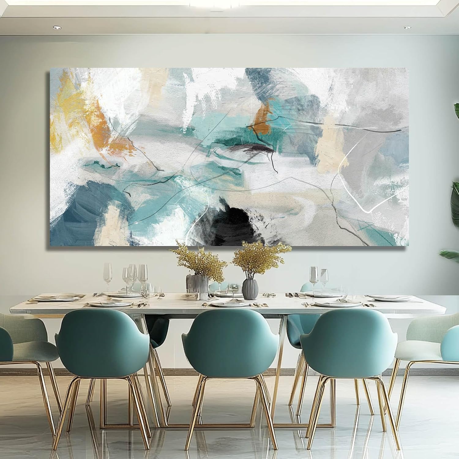 SOUGUAN Green Wall Art Abstract Wall Decor Teal Pictures Canvas Prints Artwork for Walls 29'x58'