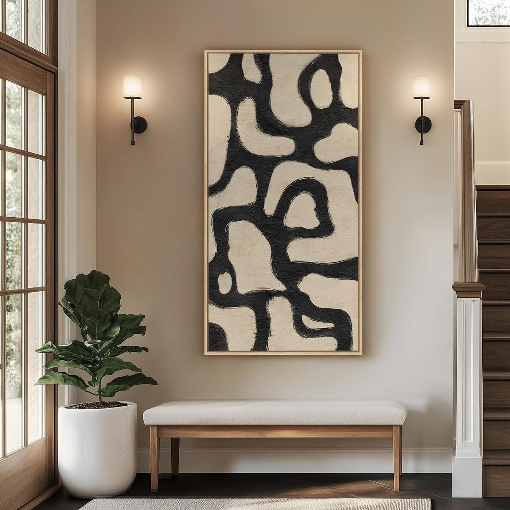Framed Extra Large Abstract Wall Art for Living Room, Neutral Black and Beige Modern Painting Print, Mid Century Minimalist Horizontal Canvas Artwork for Dining Room Bedroom Hallway Office Wall Decor