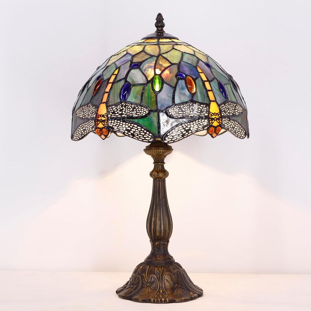 Tiffany Lamp Touch Control Table Lamp Brown Yellow Stained Glass Desk Lamp 12X12X19 Inches Dragonfly Style Reading Light