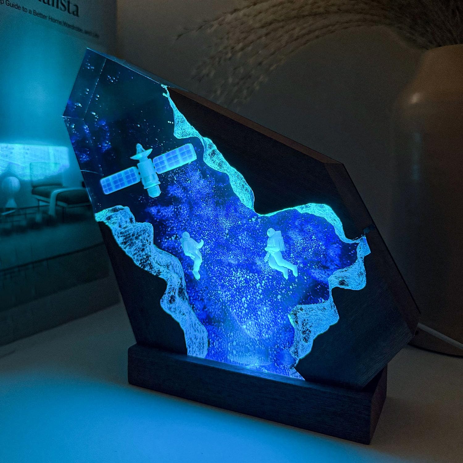Handcrafted Astronaut Resin Lamp, RGB Galaxy Light with Wood Base USB Charging, Space Themed Bedroom Decor, Astronomy Gift for Teens,Sci-Fi Lovers Birthday & Christmas (L 10'x6')