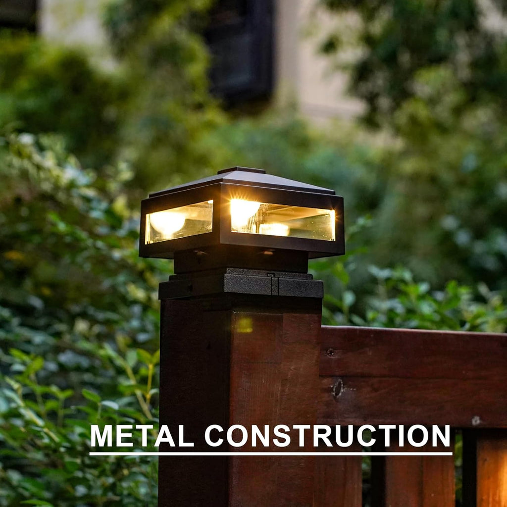 GOODSMANN Landscape Lighting 8PK Low Voltage Post Cap Lights Outdoor Lights 3W LED 150 Lumen 3000K with Cable Connectors 2 Bases for 6X6 (Actual 5.5' x 5.5') and 4X4 (Actual 3.5' x 3.5')