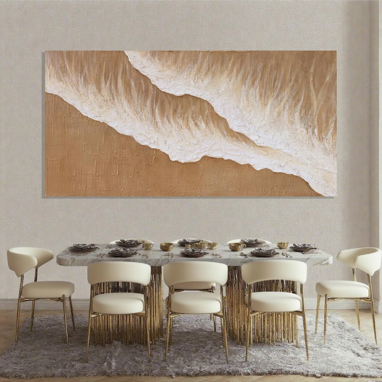 ZENPEE Large Abstract Wall Art, Brown Modern Wall Decor, Beach Canvas Wall Art for Living Room or Office, Room Posters, 29' x 58'