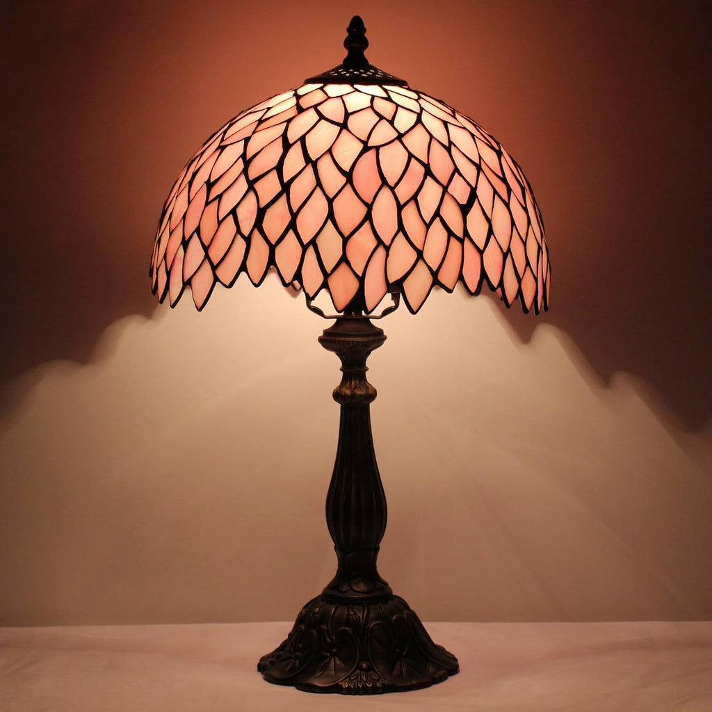Tiffany Lamp Touch Control Table Lamp Pink Stained Glass Desk Lamp 12X12X19 Inches Wisteria Style Reading Light