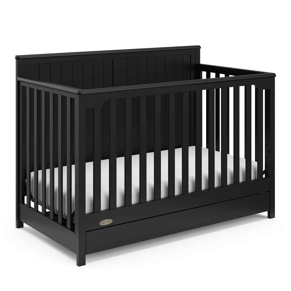 Graco Hadley 5-in-1 Convertible Crib with Drawer – GREENGUARD Gold Certified, Fits Standard Crib Mattress, Converts to Toddler Bed, Daybed and Full Bed, 4 Adjustable Mattress Heights (Black)