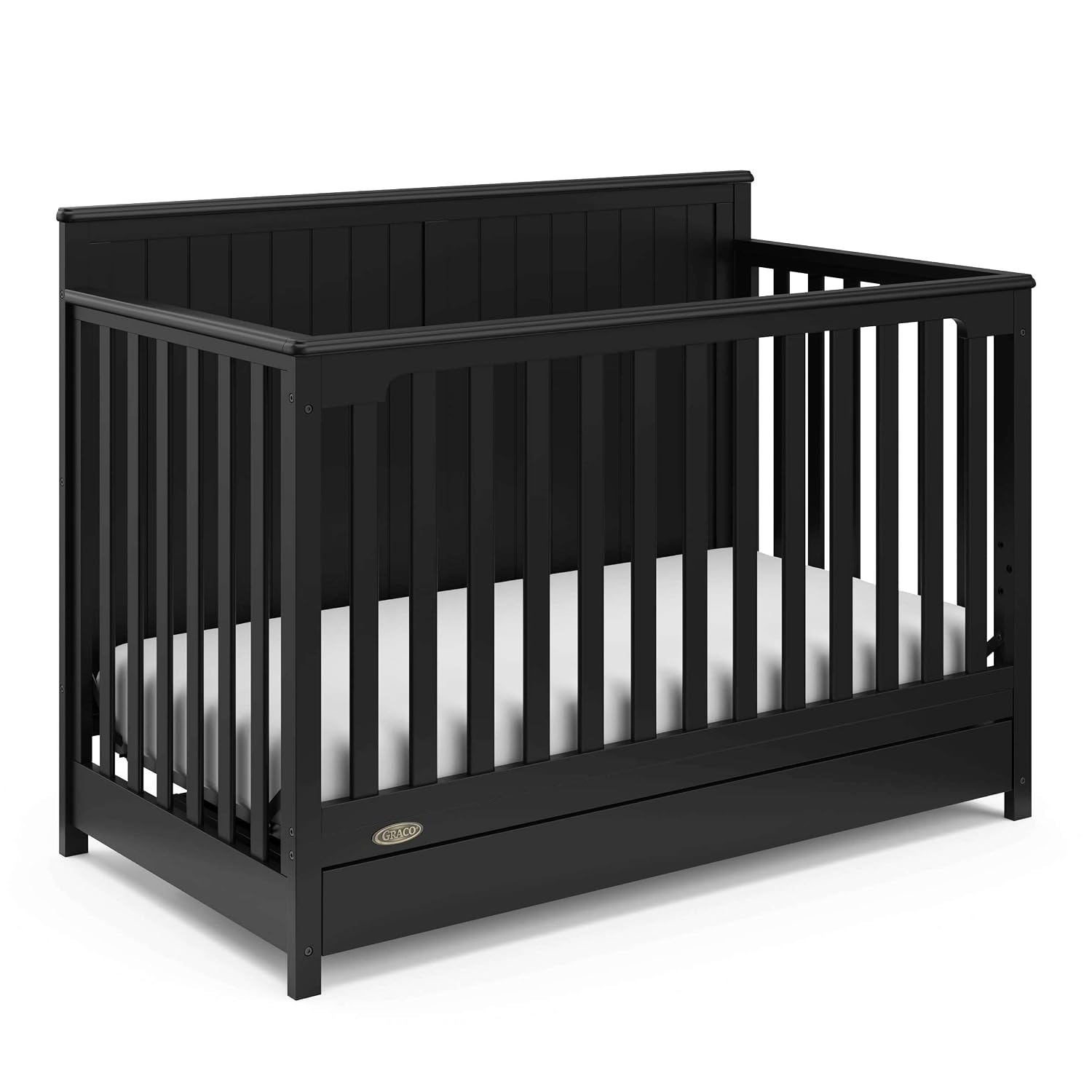 Graco Hadley 5-in-1 Convertible Crib with Drawer – GREENGUARD Gold Certified, Fits Standard Crib Mattress, Converts to Toddler Bed, Daybed and Full Bed, 4 Adjustable Mattress Heights (Black)