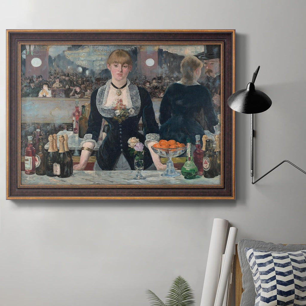Renditions Gallery Wall Decor Artwork A Bar at the Folies-Bergère Music Hall Vintage Art Prints by Édouard Manet for Bedroom Dining Living Room Office Home Kitchen Wall Decor - 29X41 - Bronze & Gold Framed - LT499