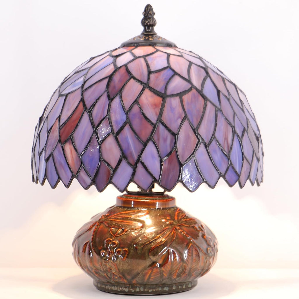 Small Tiffany Table Lamp Mini Mushroom Stained Glass Lamp Memory Sympathy lamp 10X11 Inch (Wisteria Style)