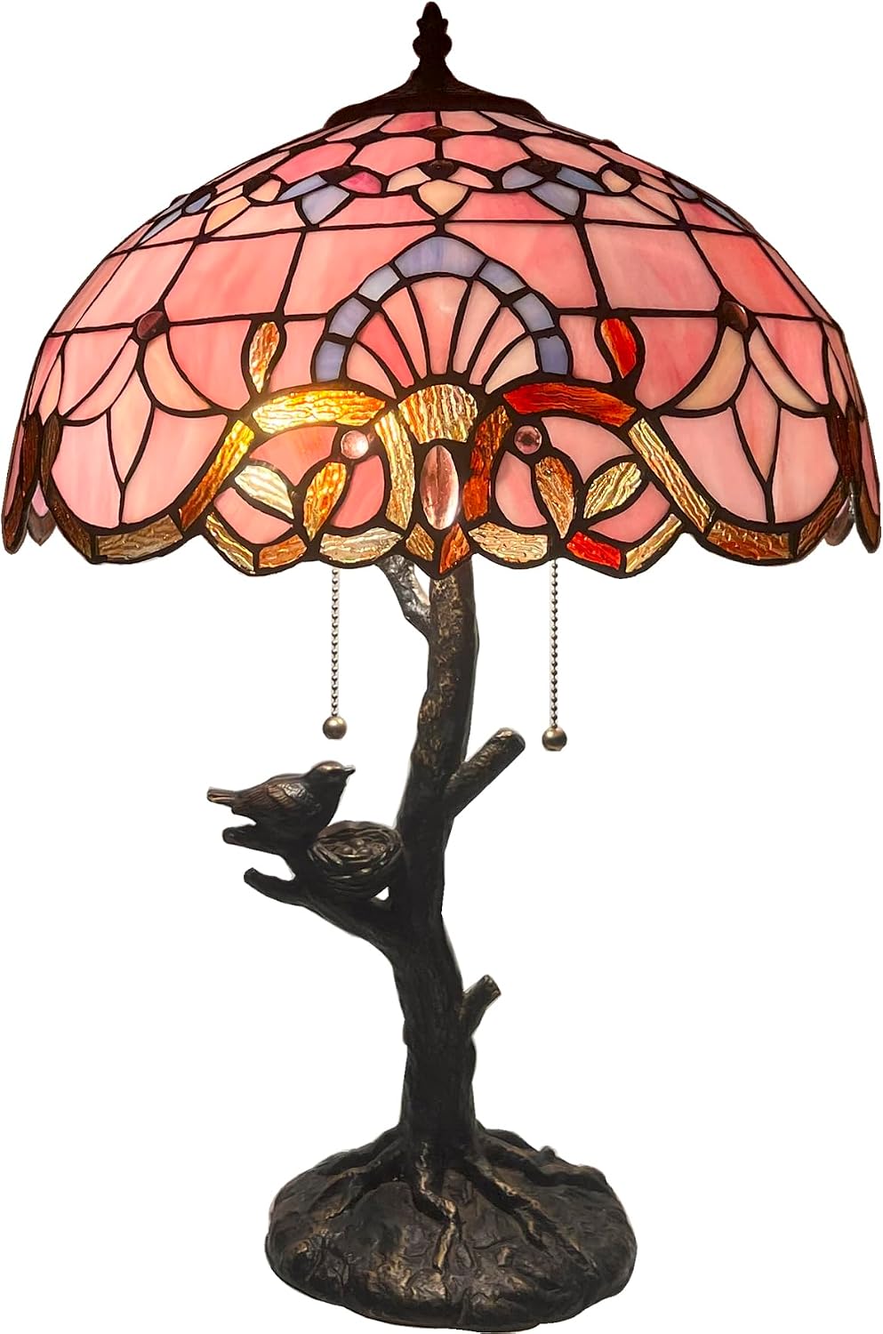 Table Lamp Base Replacement Only, Wide 7 Height 23 Inch, Fit for 12, 14, 16, 18 Inch Tiffany Style Stained Glass Lampshade, Dark Bronze Finish, Resin, Pull Chain Switch(F (W7H23 Inch))